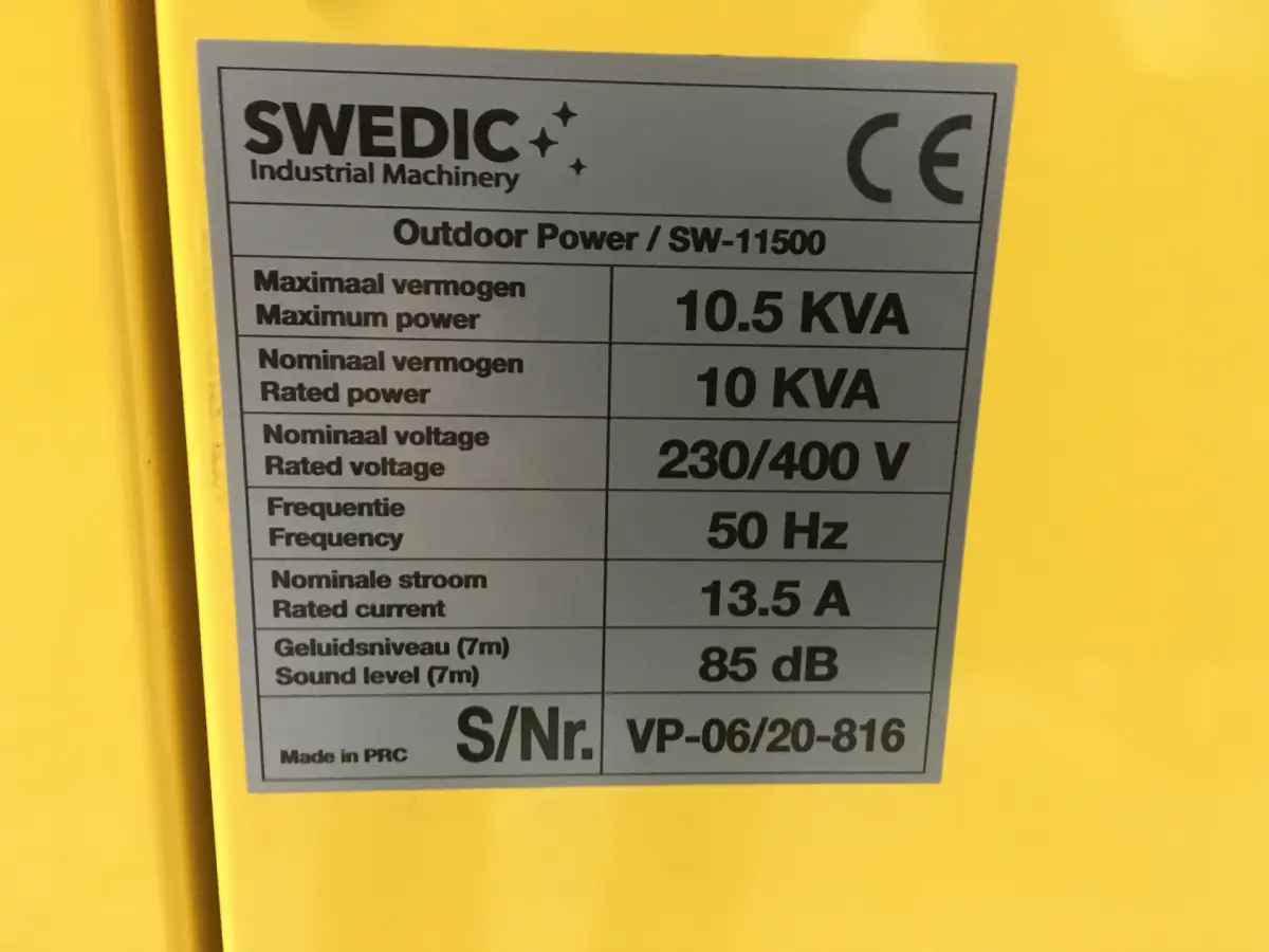 SWEDIC SW-11500 GENERATOR 10KVA NIEUW - Afbeelding 8