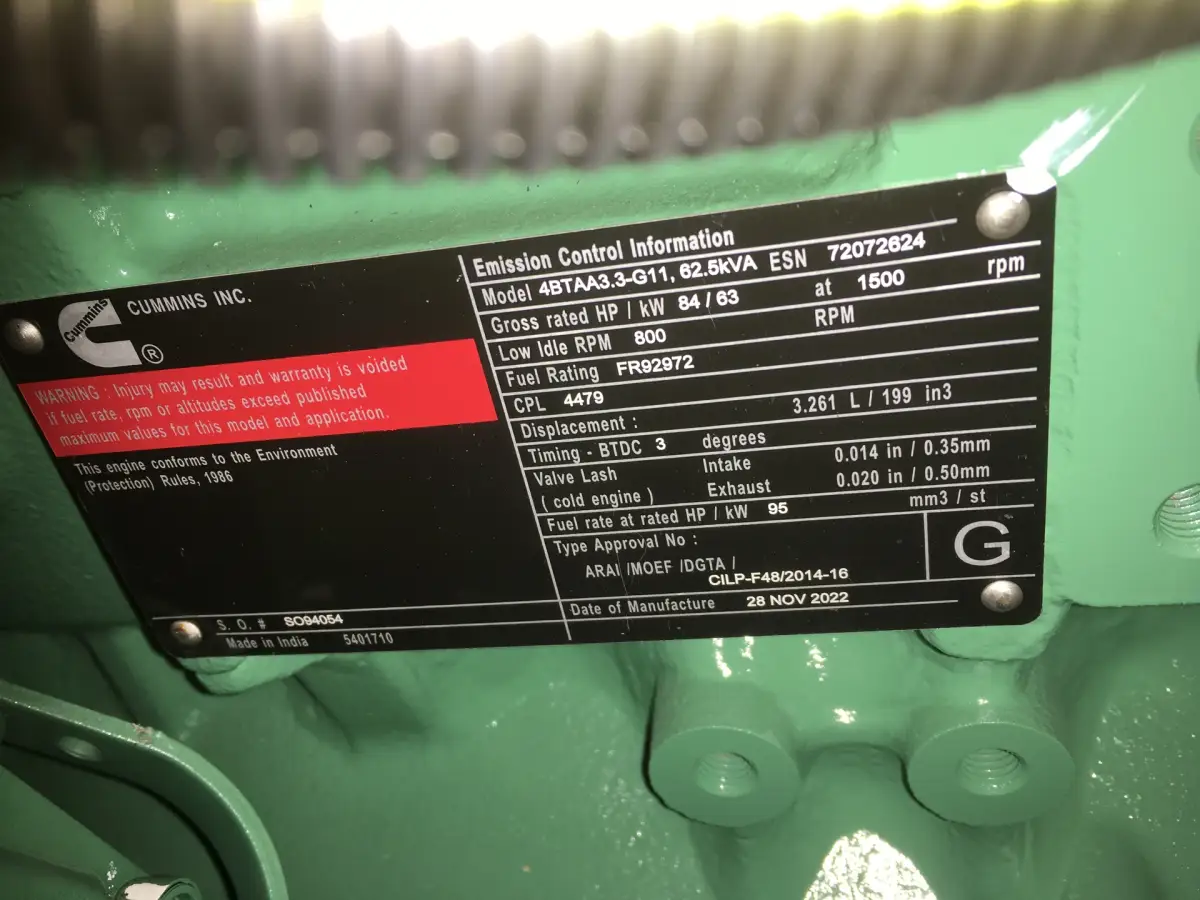 CUMMINS 4BTAA3.3-G11 GENERADOR 50KVA NUEVO - Imagen 7