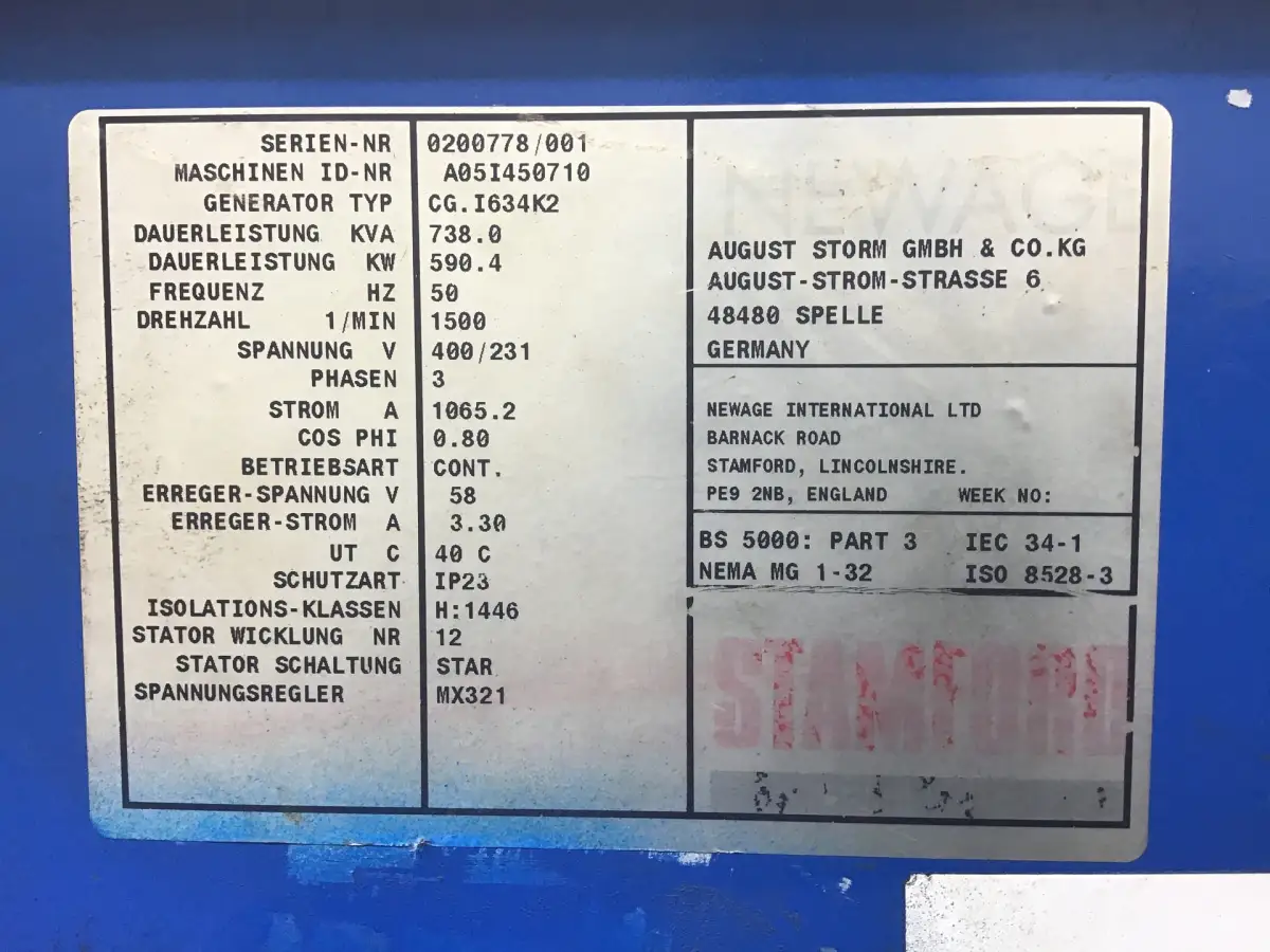 STAMFORD A05I450710 GENERATOR 738 KVA USED - Picture 7