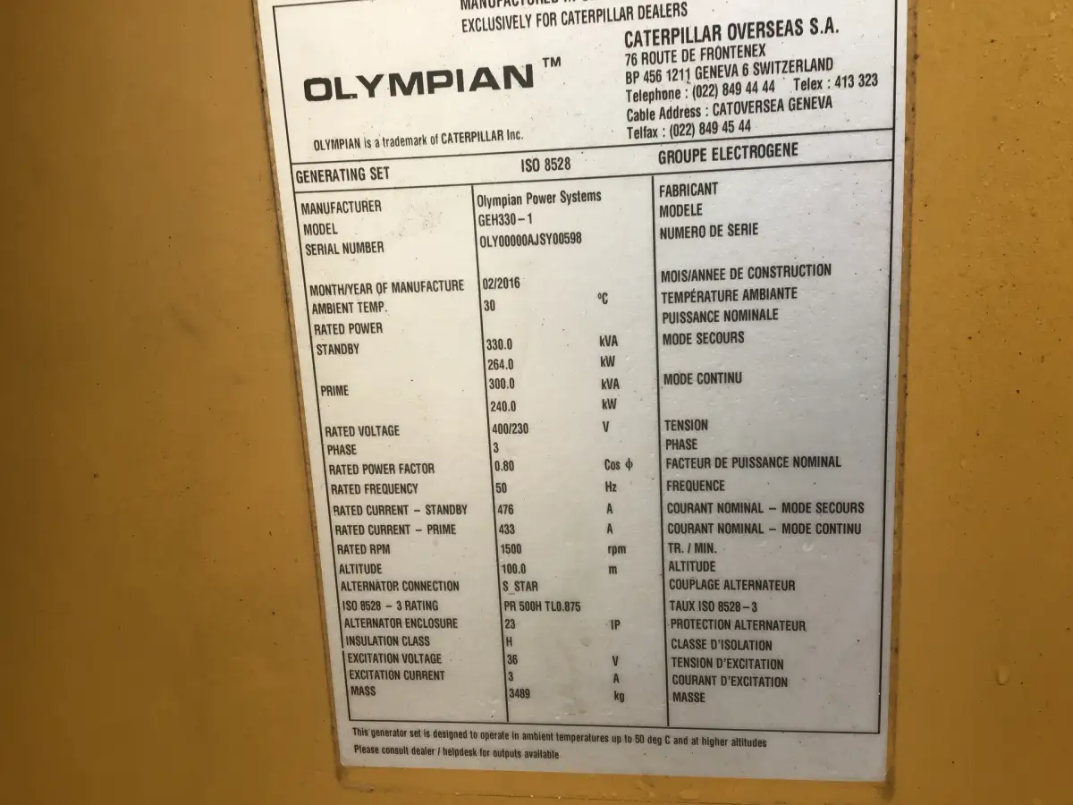 GENERADOR OLYMPIAN GEH330 330 KVA USADO - Imagen 10