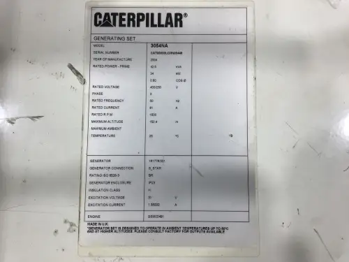 CATERPILLAR 3054NA GENERATOR 42.5 KVA USED - Thumb image 7